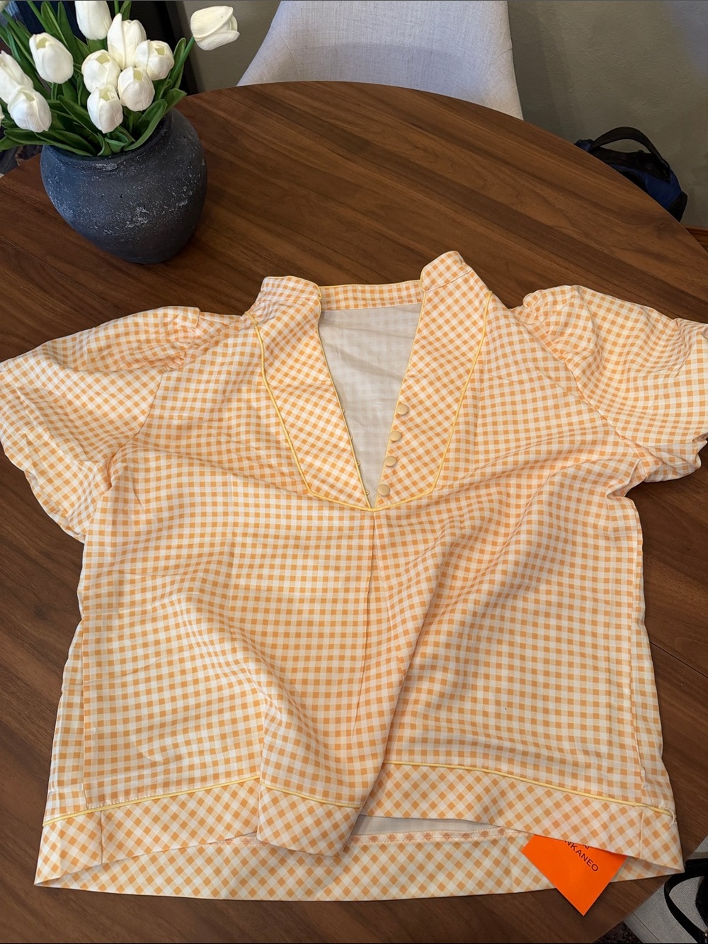 Women's Yellow Gingham V-Neck Top